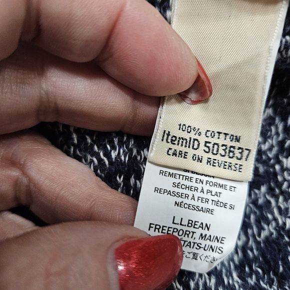 LL Bean Size M Navy Open Front Cotton Ragg Chunky Knit Cardigan Sweater 503637 - Picture 8 of 8